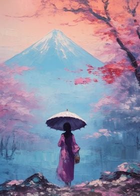 Geisha Mount Fuji Painting