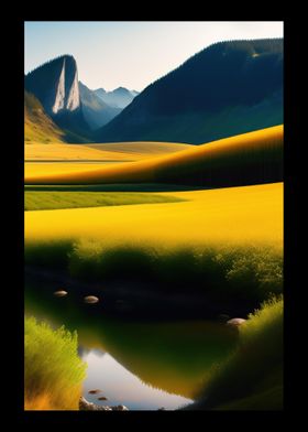 Yellow Field And Mountain