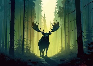 Giant moose in a forest