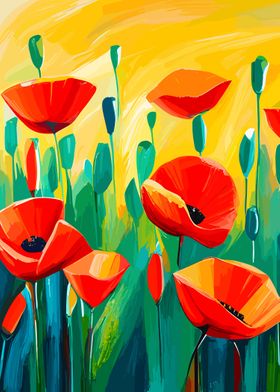 Bright Poppies in a Field