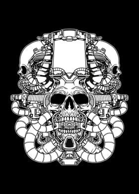 Cyborg Skull BnW