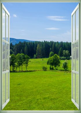 Window view field mountain