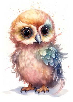 Watercolor Baby Owl Art