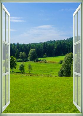 Window view field mountain