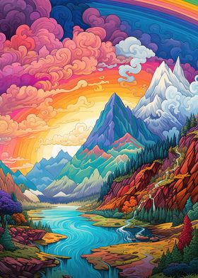 colorful fantasy mountains