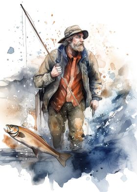 fishing watercolor