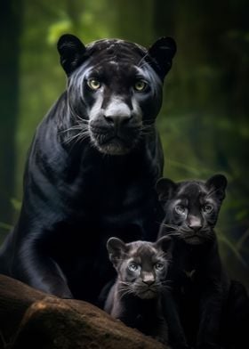 Black Panther With Cubs