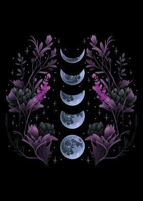 Dark Floral Moon Phases