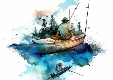 fishing watercolor
