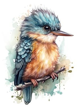 Watercolor Baby Kingfisher