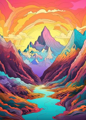 colorful fantasy mountains