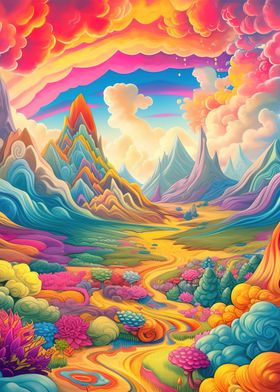 colorful fantasy mountains