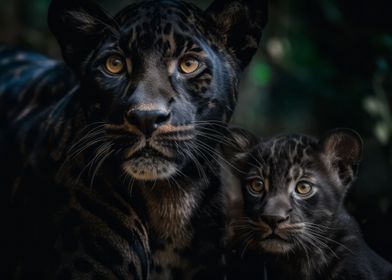 Black Panther With Cub