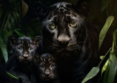 Black Panther With Cubs