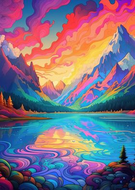 colorful fantasy mountains