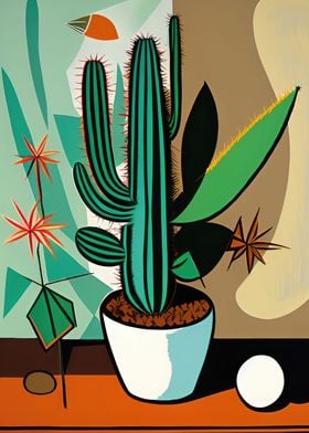 Retro Cactus Plant Art