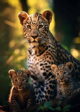 Leopard With Cubs