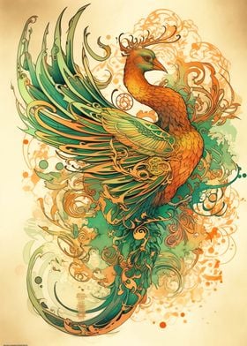 Phoenix Watercolor Bird