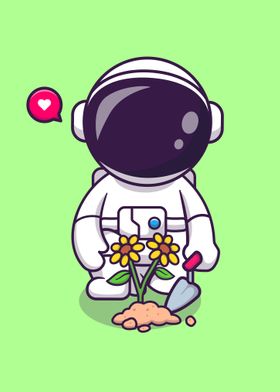 Cute astronaut planting