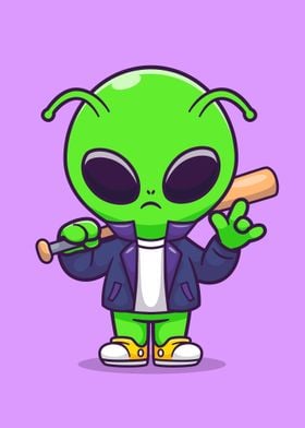 Cool alien with baseball