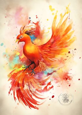 Phoenix Watercolor Bird