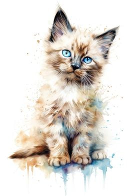 Watercolor Birman Cat Baby