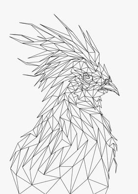 Rooster Lowpoly Wireframe