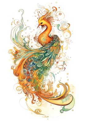 Phoenix Watercolor Bird