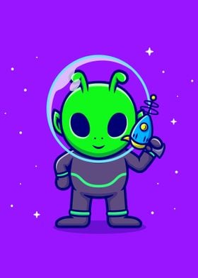 Cute alien holding gun