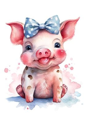 watercolor pig pink