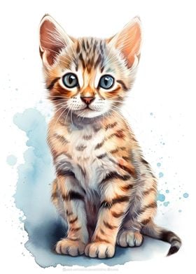 Watercolor Bengal Cat Art