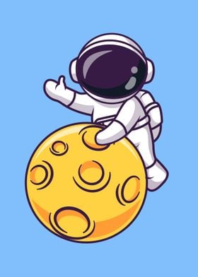 Cute astronaut on moon