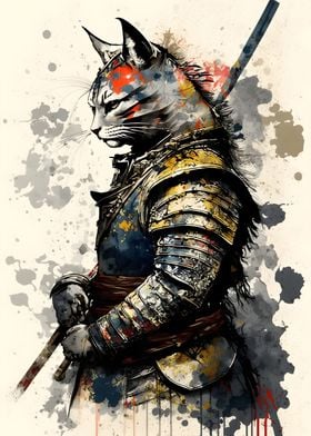 Cat Samurai Painting