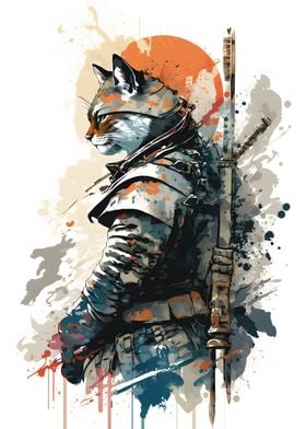 Painting of a Samurai Cat