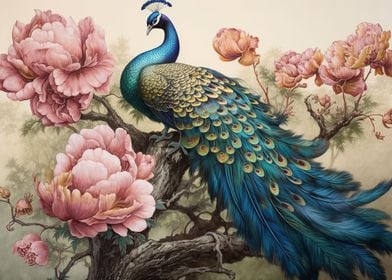 Bird Peacock And Peony