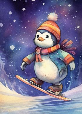 penguin skiing