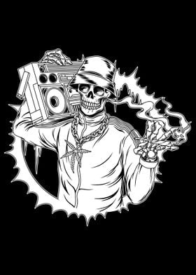 80s Boombox Skull BnW