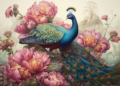 Bird Peacock And Peony