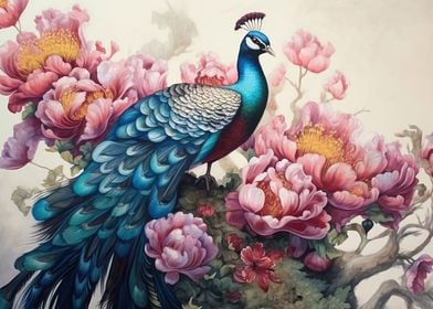 Bird Peacock And Peony