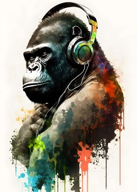 Gorilla Headphones Art