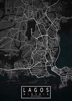 Lagos City Map Dark