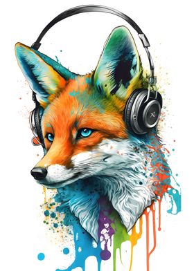 Fox Headphones Painting