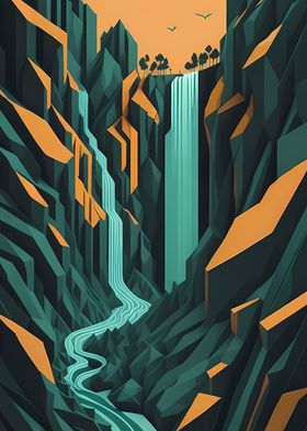 Geometric Rocky Waterfall