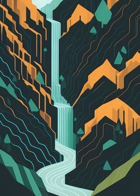 Geometric Rocky Waterfall