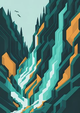 Geometric Rocky Waterfall