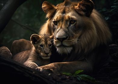 Lion Father and Baby