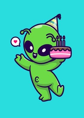 Alien holding birthday 