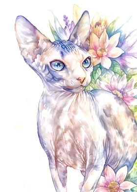 Watercolor Sphynx Cat
