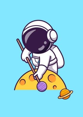 Astronaut playing billiard