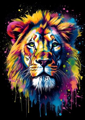 Colorful Lion With Drips